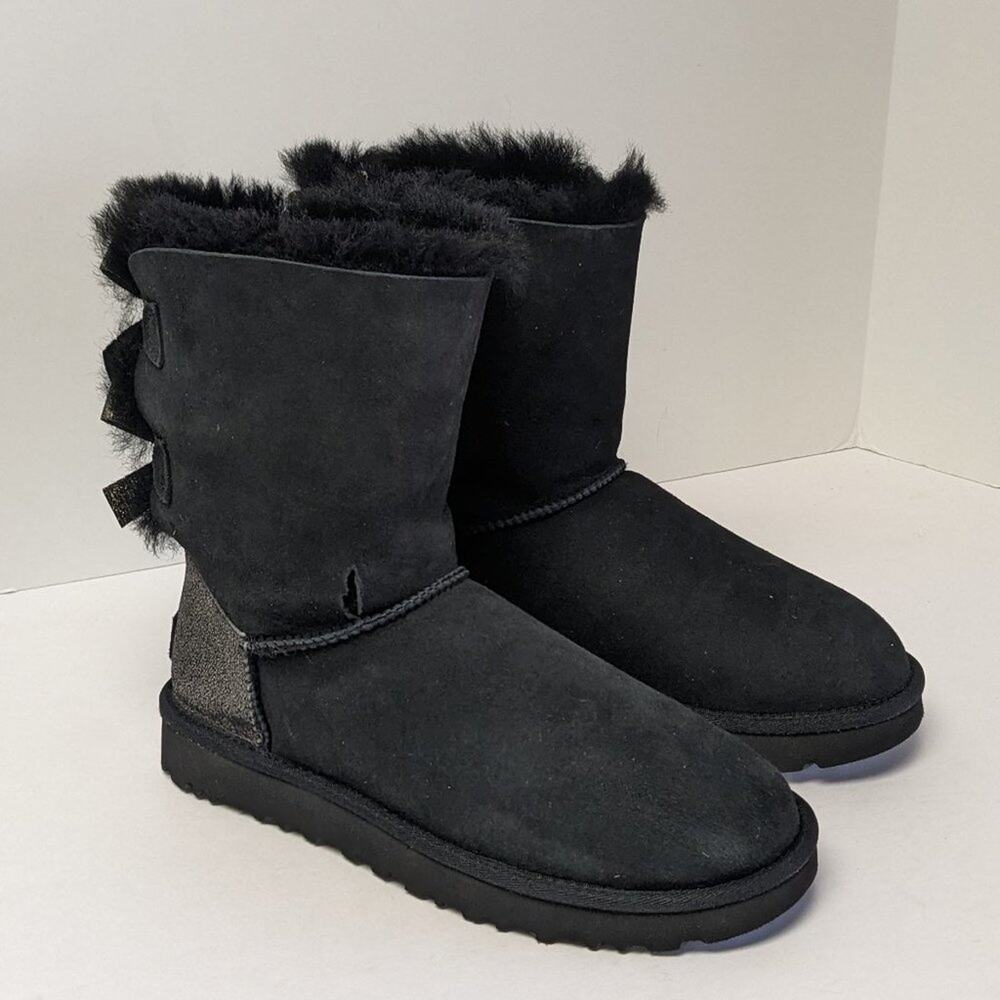 UGG Bailey Bow Glitz Boots, Black Suede, Women's 7 M